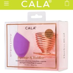 CALA Purple Pro Blender Makeup Sponge & Gold-tone Holder Stand NIB